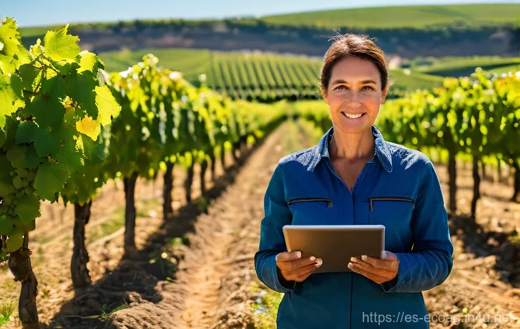 친환경농업기술자 업무 사례 - **Image Prompt: The Eco-Technician and Advanced Agricultural Monitoring**
    "A wide shot showcasin...