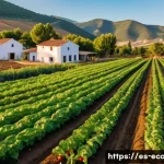 Home 16 친환경농업기술자 자격증 취득 후 직무 변화 - A vibrant sustainable organic farm in Spain during golden hour, showcasing diverse crops like tomato...